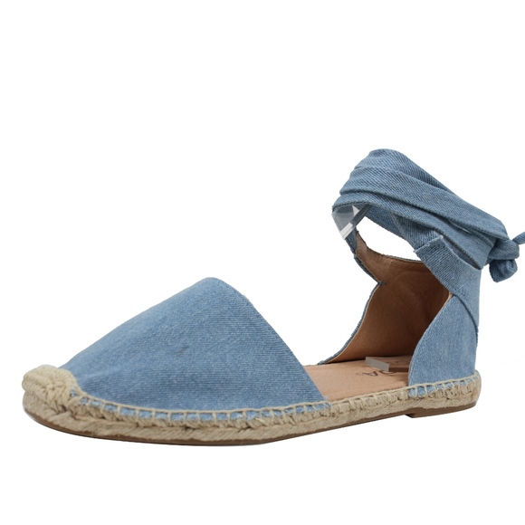 Blue Denim Crochet Espadrille Ankle Wrap Tie - Picture 2 of 5